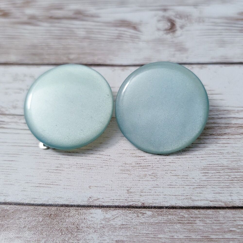 Vintage Clip On Earrings 1.25" Light Green Circle - Broken Clip, Repair Needed